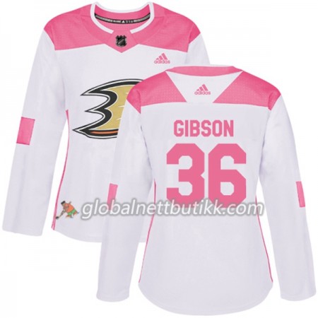 Anaheim Ducks Hockeydrakt John Gibson 36 2017-2018 Hvit Rosa Fashion Adidas Authentic - Dame